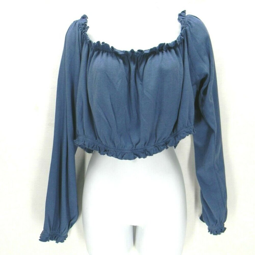 PYRAMID COLLECTION GOTH PEASANT BOHO CROP OFF SHOULDER BLUE MIDRIFF TOP XL 1XL